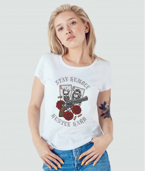 Дамска тениска с щампа Готика Stay Humble King And Queen - TShirtArtShop.com